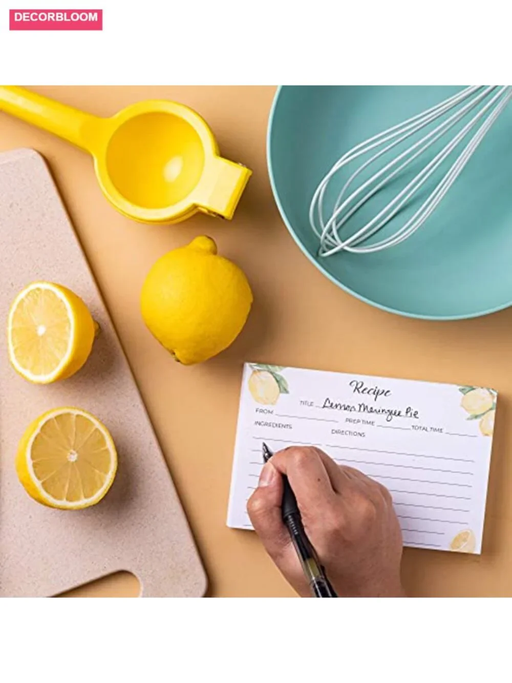 Lemon Recipe Box with 50 4x6 Cards & 12 Dividers Metal Hinged Lid